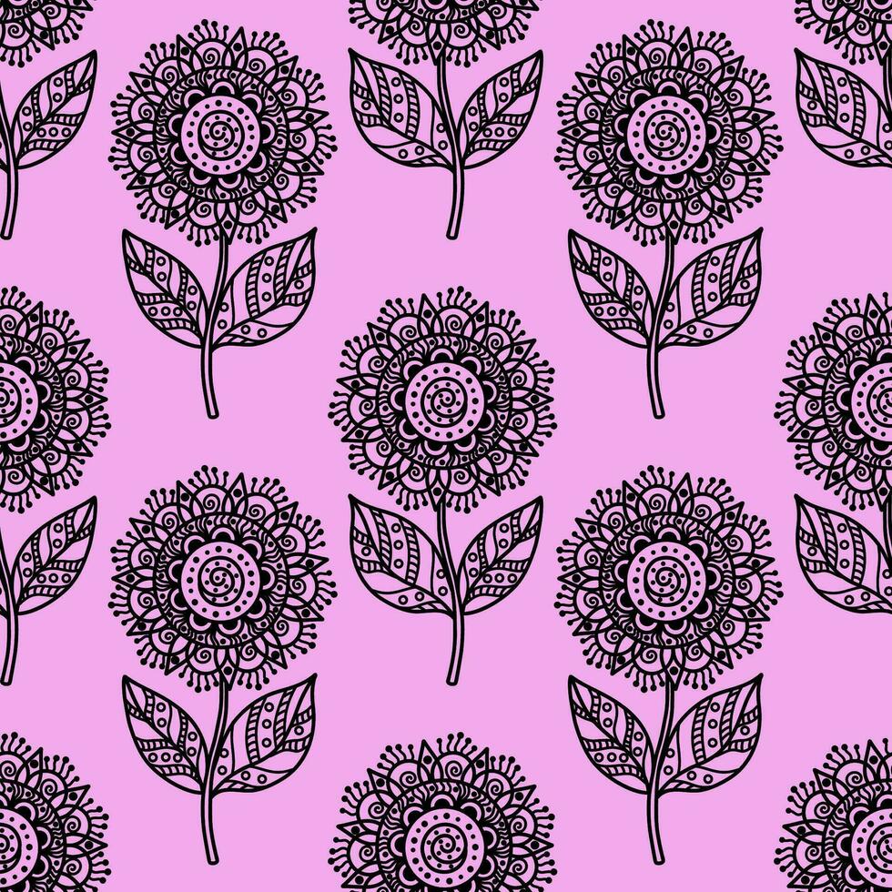 nahtlos Muster mit Mandala Blumen. schön schwarz und Weiß Blumen- Mandala Element. Lager Vektor Abbildungen zum das Internet und Drucken, Textilien, Hintergründe, Tapeten und Verpackung Papier.