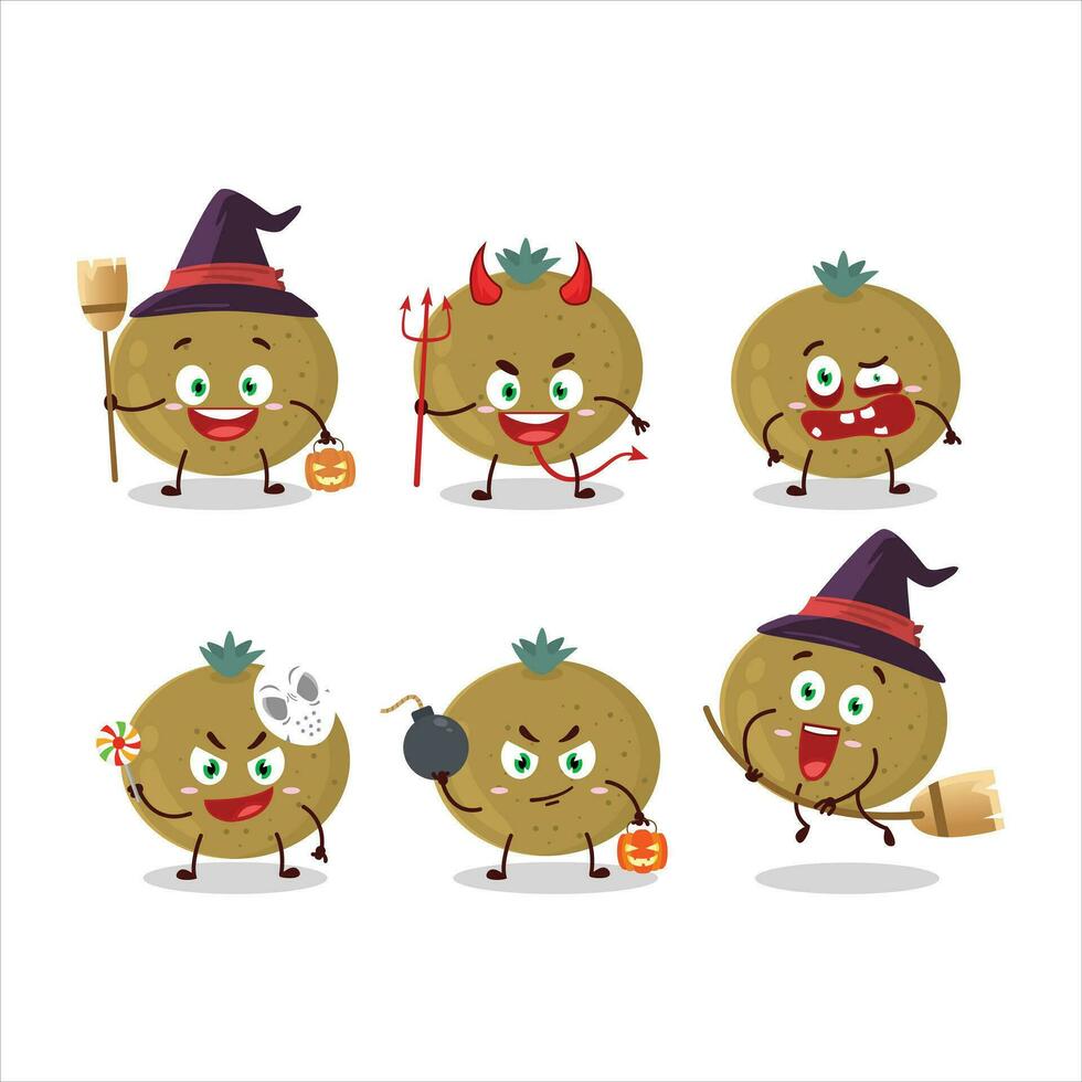 Halloween Ausdruck Emoticons mit Karikatur Charakter von Ceylon Stachelbeere vektor