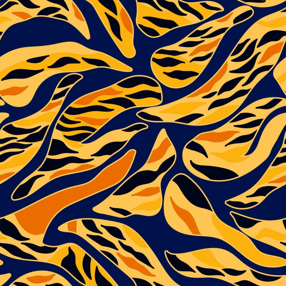 modern Tiger Haut nahtlos Muster. afrikanisch Motiv Hintergrund. abstrakt Tier Pelz Ornament. dekorativ Safari Mode Oberfläche vektor