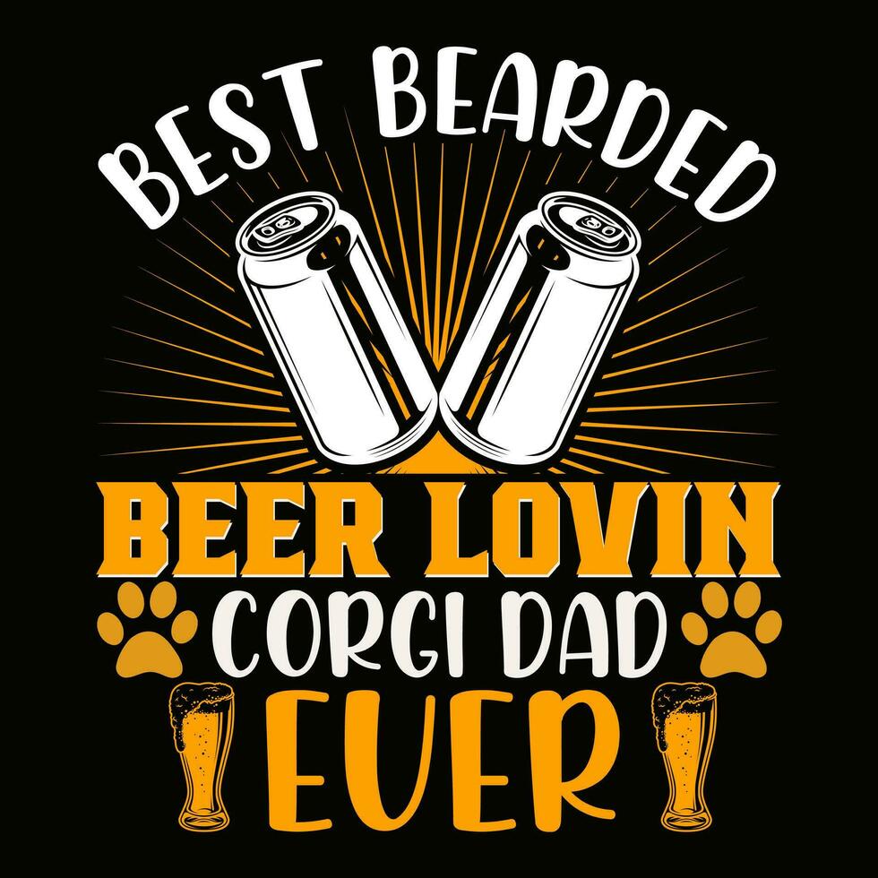 Beste bärtig Bier lieben Corgi Papa je Bier T-Shirt Design Vektor