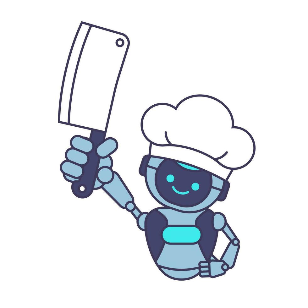 robot kock innehav kniv vektor illustration. robot kock maskot illustration design