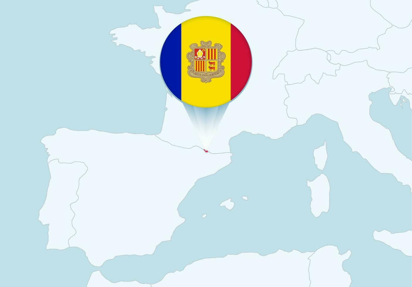 Europa mit ausgewählt Andorra Karte und Andorra Flagge Symbol. vektor