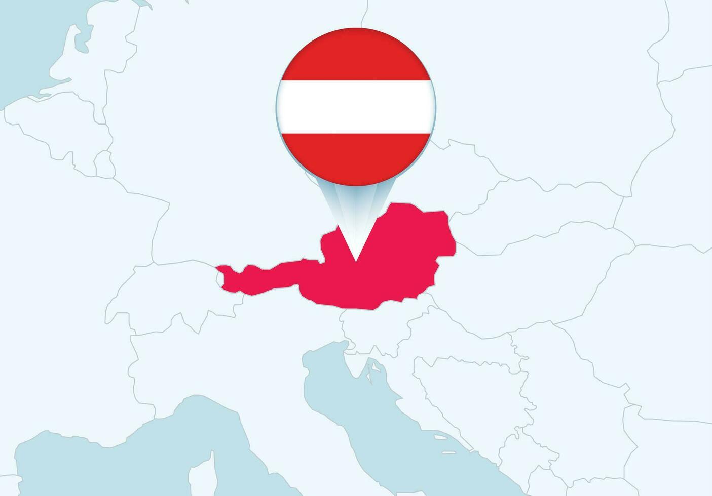 Europa mit ausgewählt Österreich Karte und Österreich Flagge Symbol. vektor