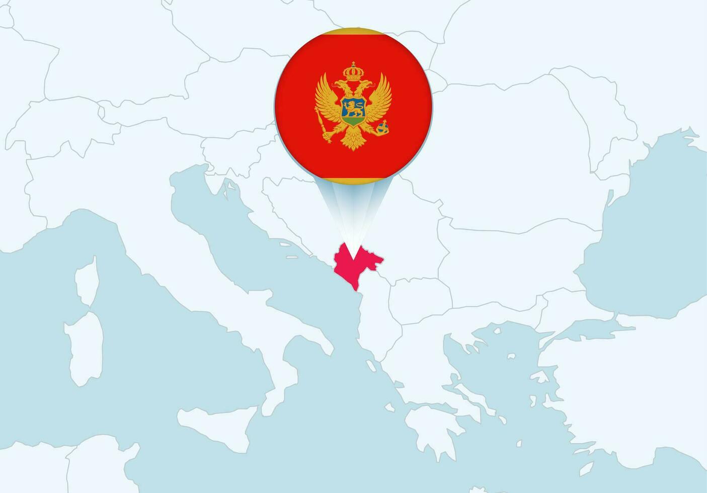 Europa mit ausgewählt Montenegro Karte und Montenegro Flagge Symbol. vektor