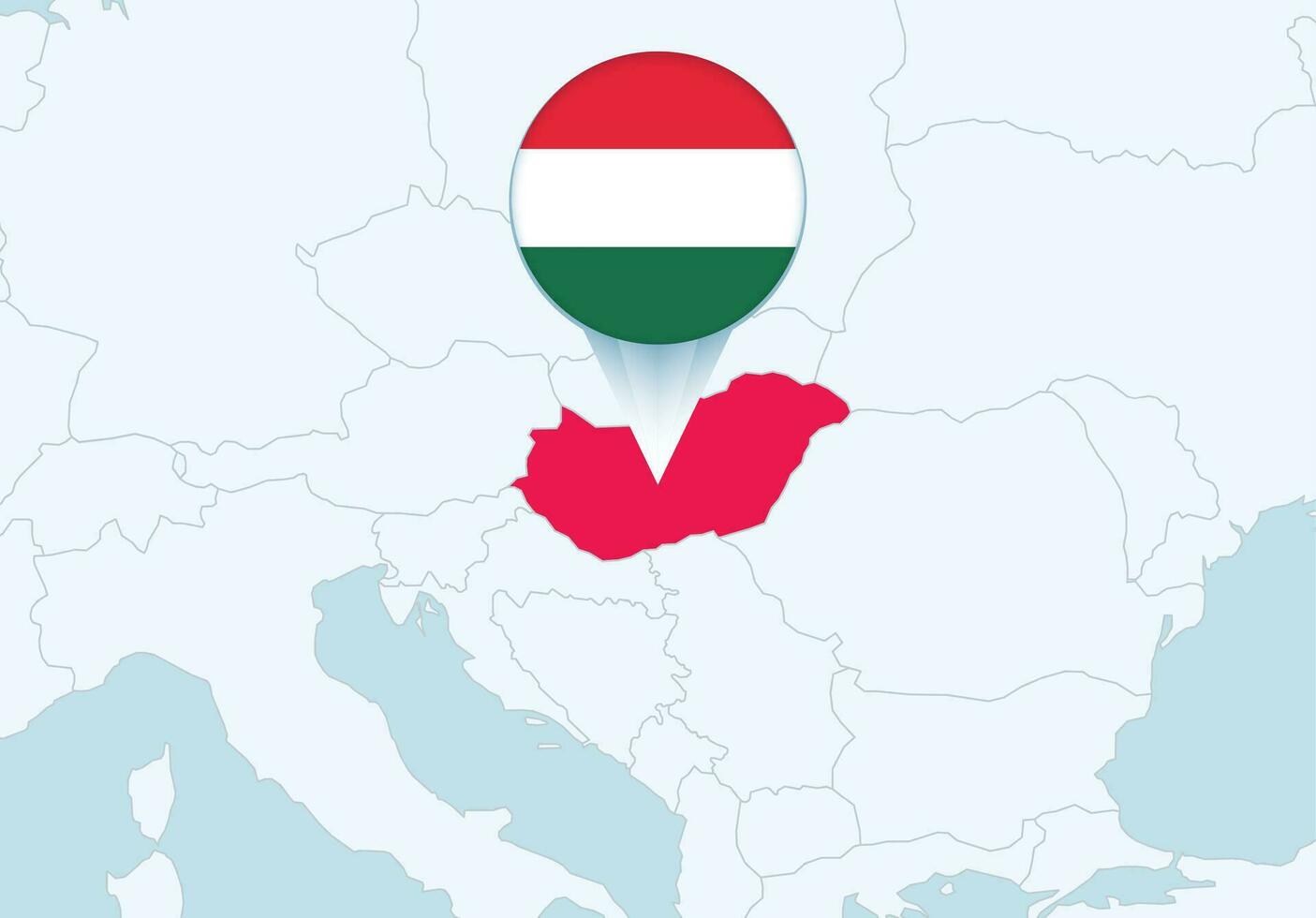Europa mit ausgewählt Ungarn Karte und Ungarn Flagge Symbol. vektor