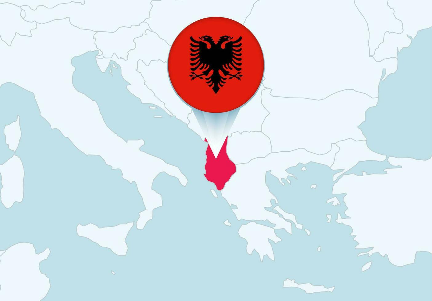 Europa mit ausgewählt Albanien Karte und Albanien Flagge Symbol. vektor