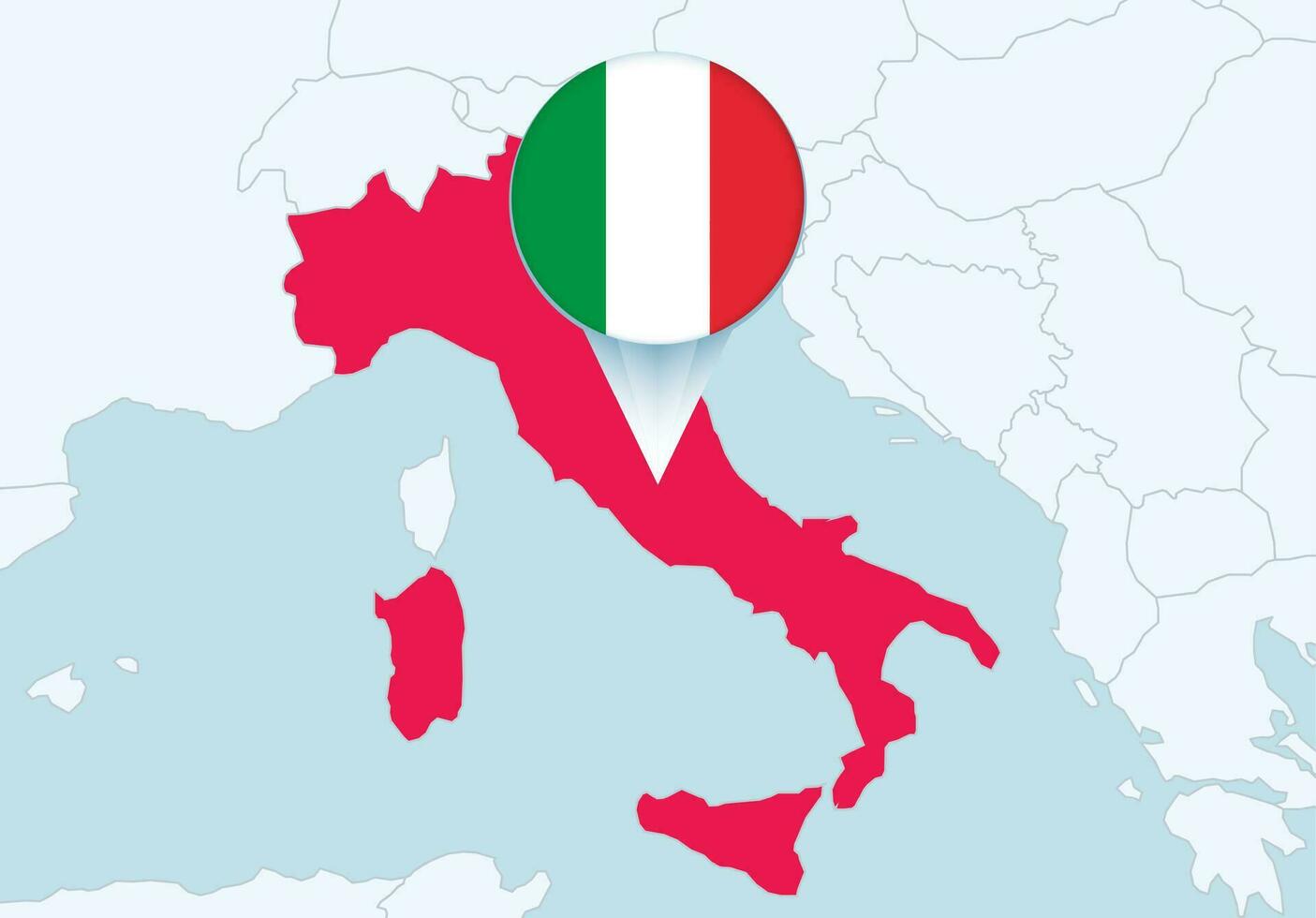 Europa mit ausgewählt Italien Karte und Italien Flagge Symbol. vektor