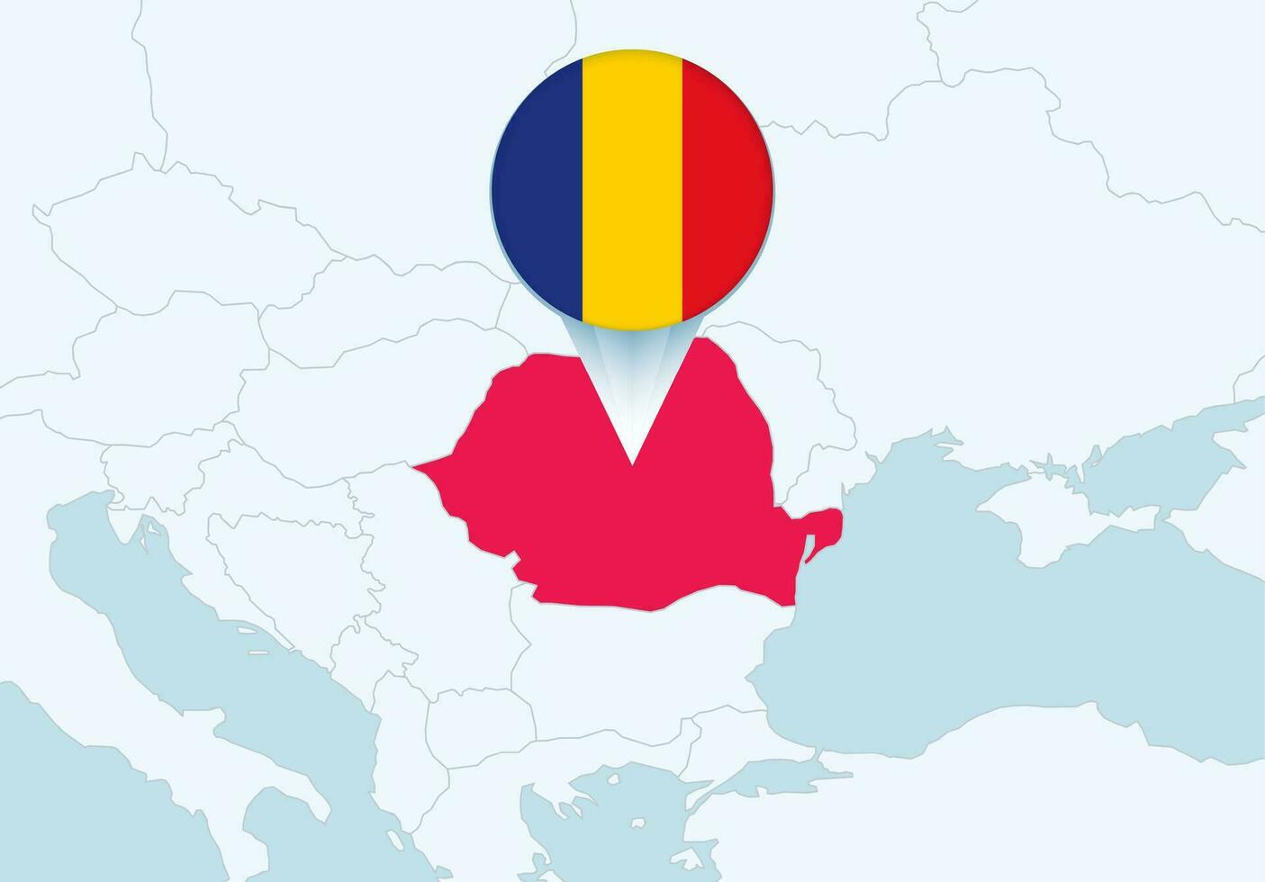 Europa mit ausgewählt Rumänien Karte und Rumänien Flagge Symbol. vektor