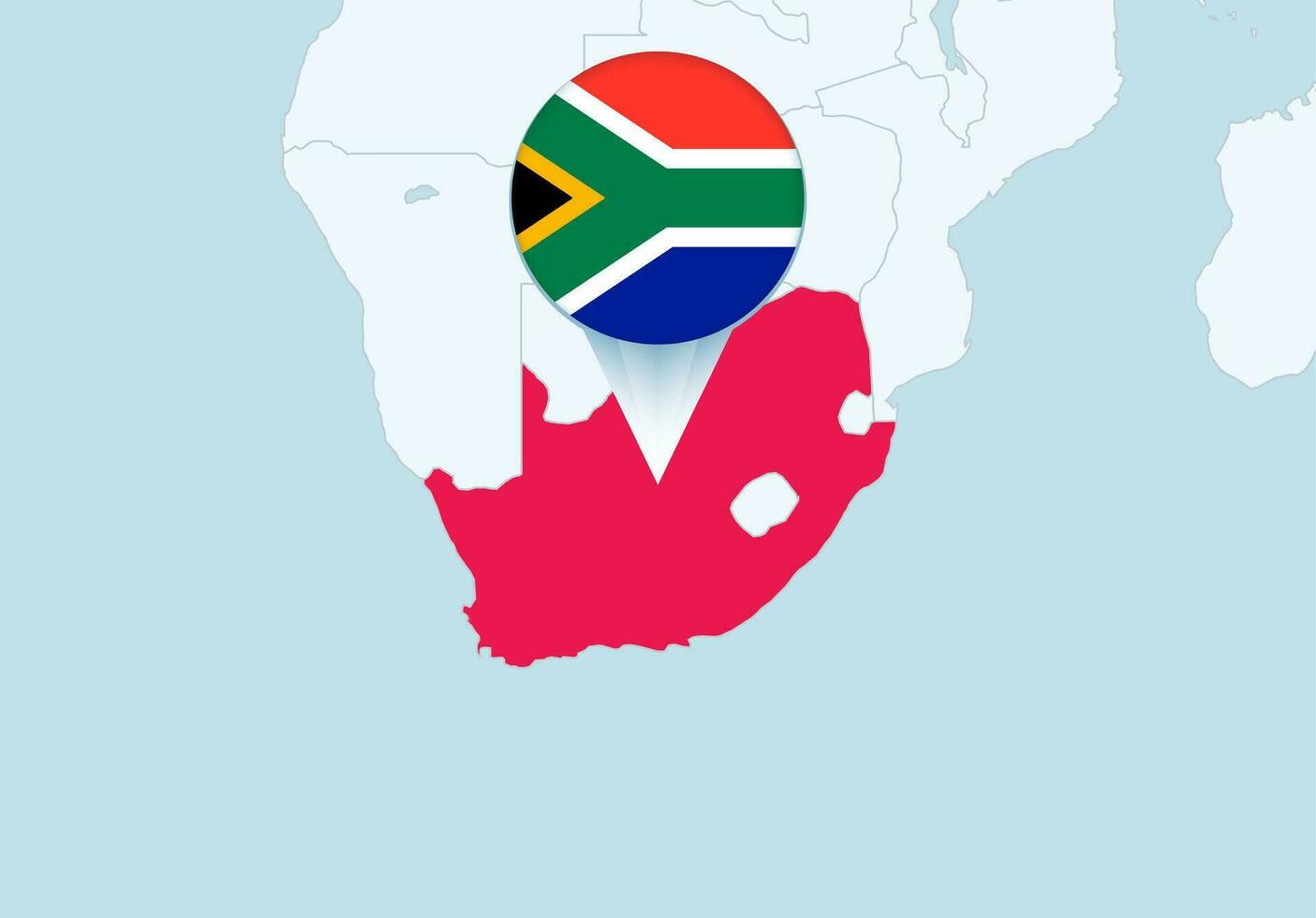 Afrika mit ausgewählt Süd Afrika Karte und Süd Afrika Flagge Symbol. vektor