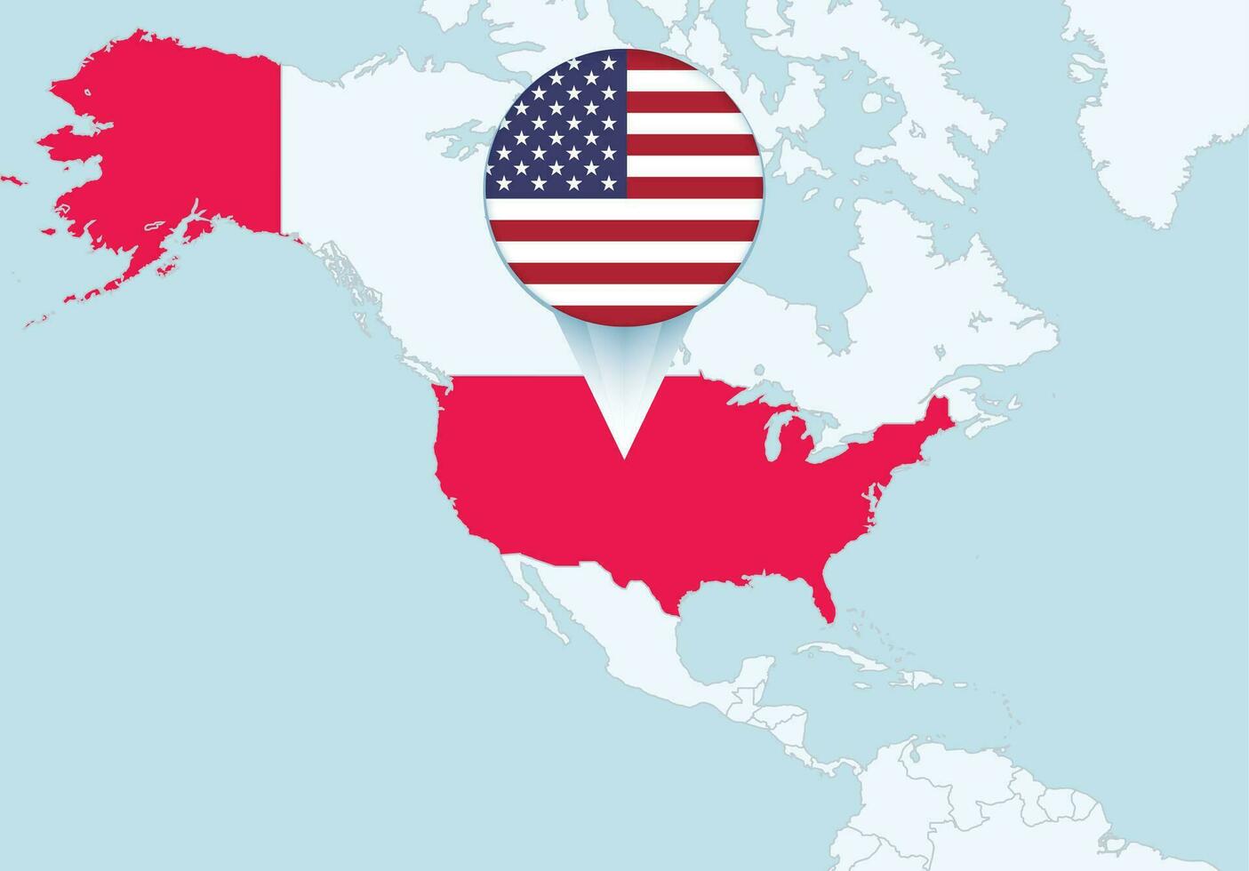 Amerika mit ausgewählt USA Karte und USA Flagge Symbol. vektor