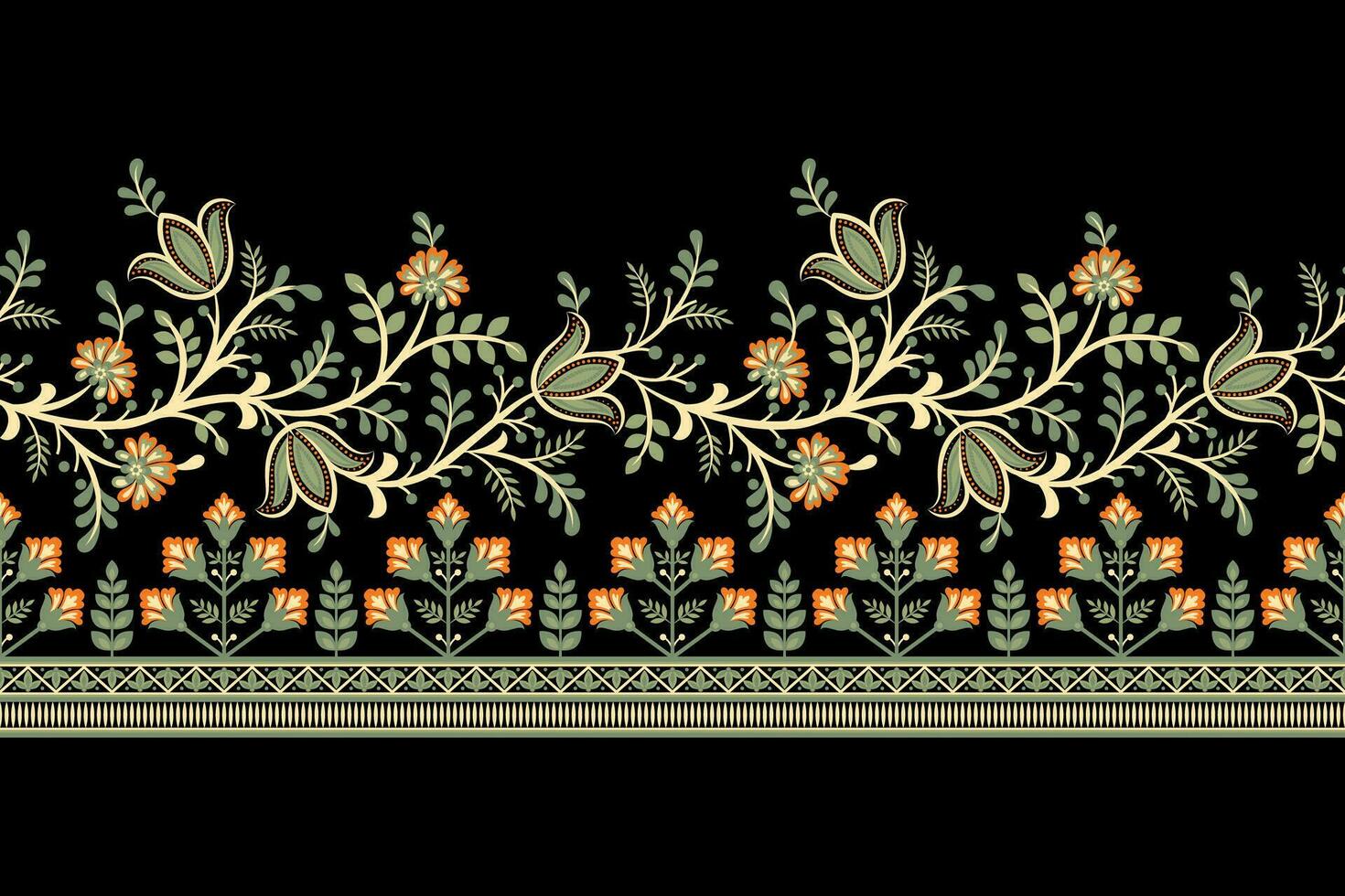 etnisk sömlös gränser och blomma prydnad motiv drar arbetssätt illustration blommor och prydnad motiv design element urringning mönster spets broderi textil- blommig vektor