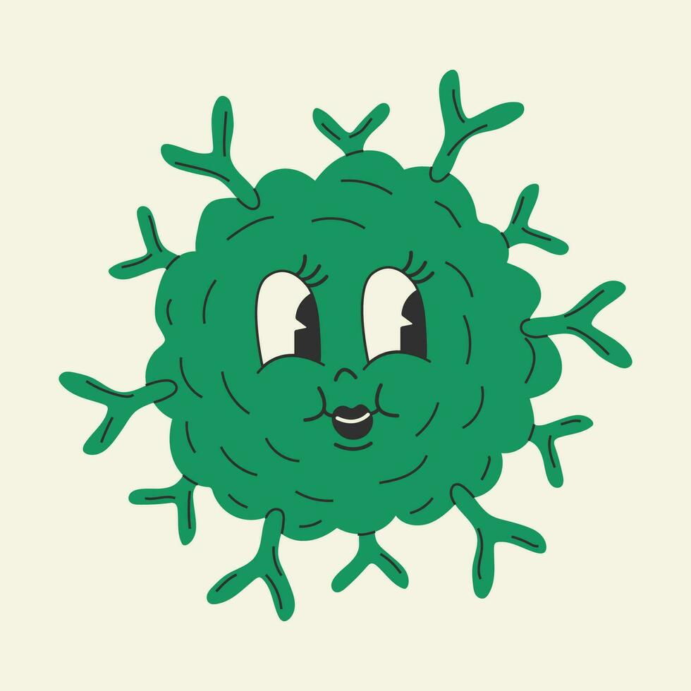 süß Karikatur Virus Rotavirus Charakter. alt Animation 60er Jahre 70er, komisch Karikatur Figuren. modisch Illustration im retro Stil. vektor