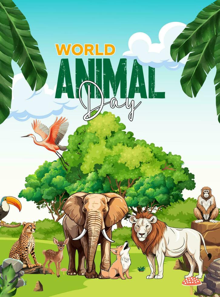 värld djur- dag vilda djur och växter illustration vektor mall