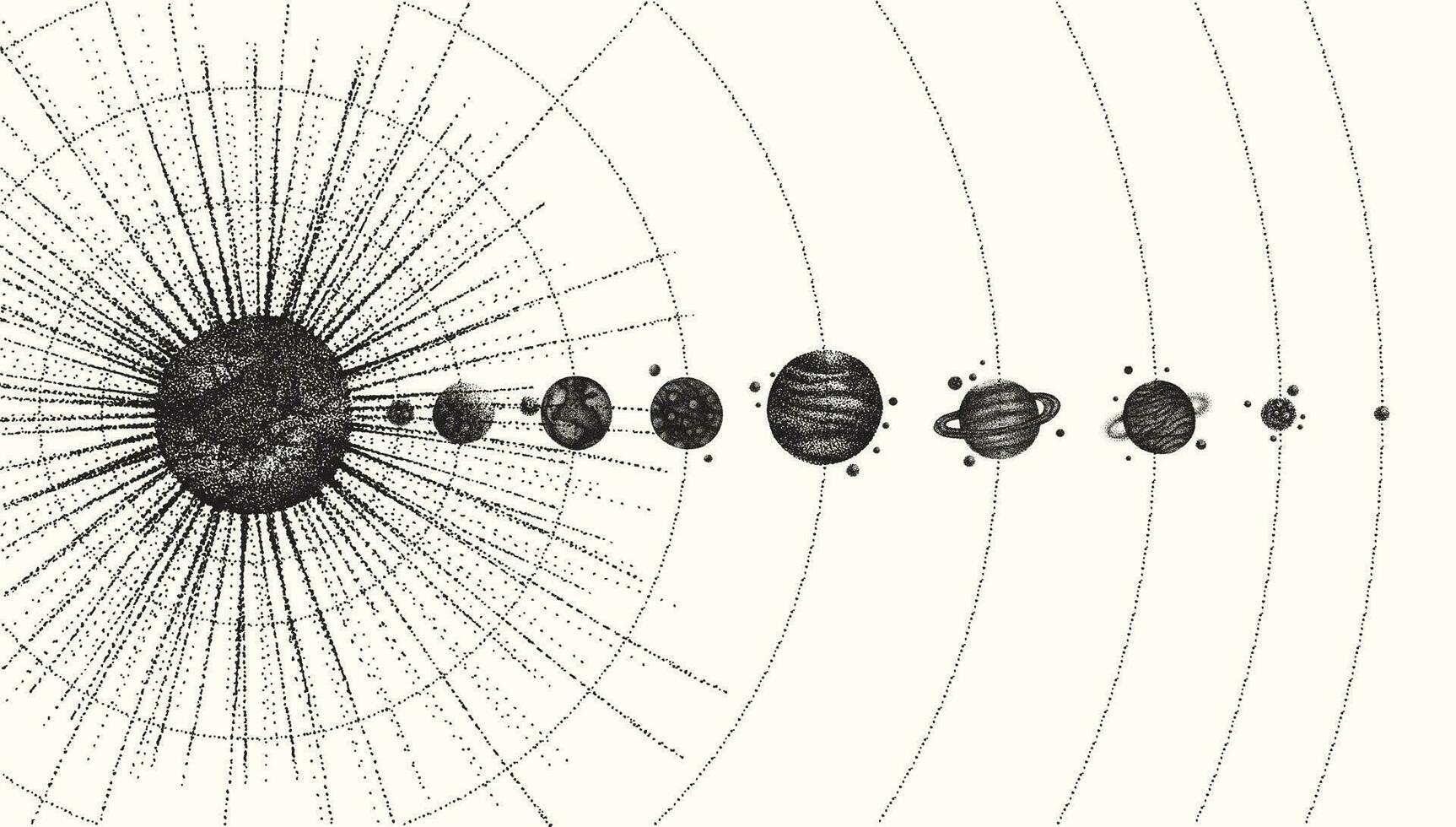 Solar- System im dotwork Stil. Planeten im Orbit. Jahrgang Hand gezeichnet Illustration. vektor