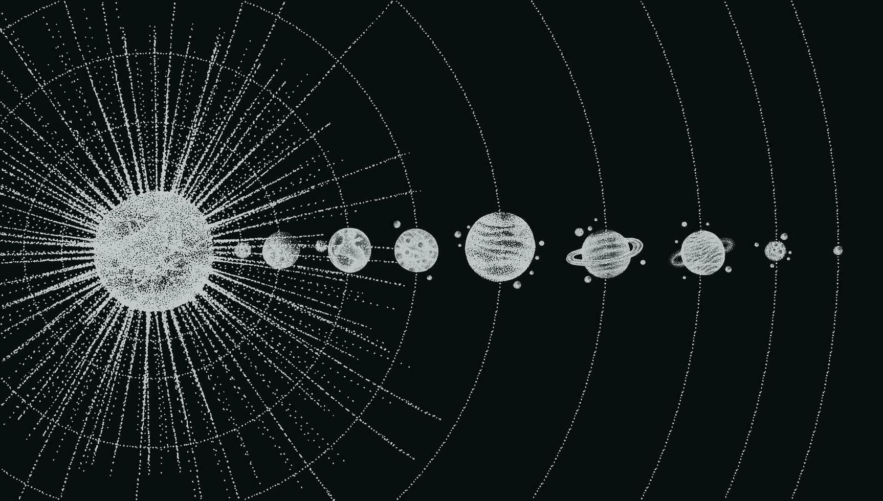 sol- systemet i dotwork stil. planeter i bana. årgång hand dragen illustration. vektor
