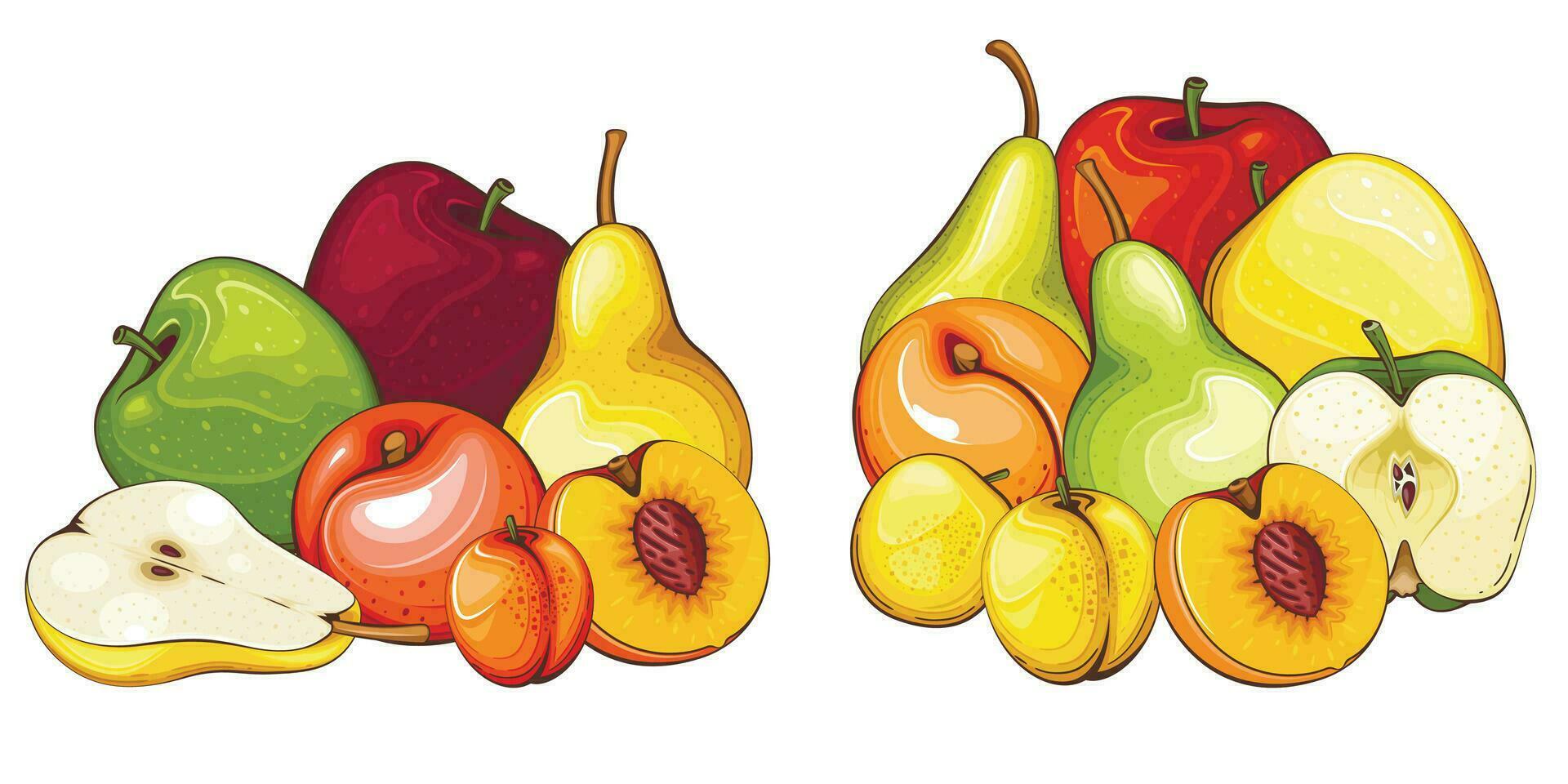 Obst mischen isoliert Vektor Illustration. Früchte bunt Abbildungen isoliert auf Weiß Hintergrund. Obst Sammlung.
