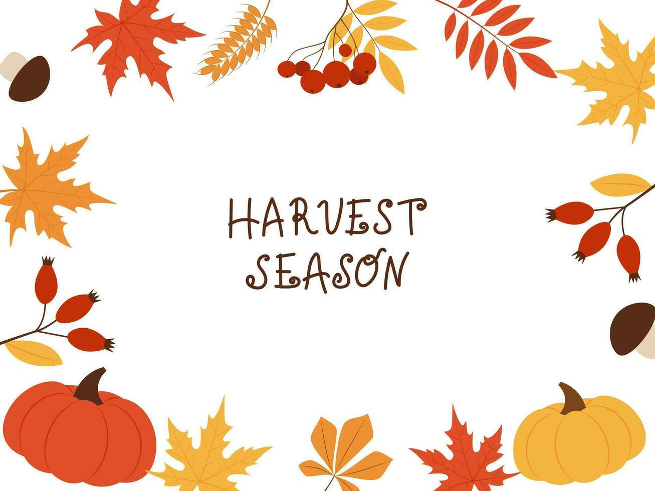 höst bakgrund med löv och grönsaker och handskriven text skörda säsong. vektor illustration