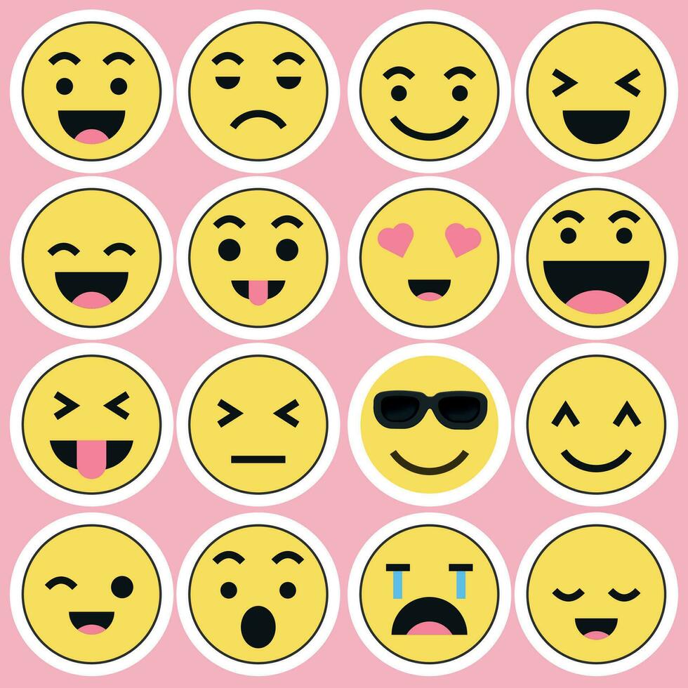 uppsättning av uttryckssymbol uttryckssymboler. en uppsättning av tecknad serie emojis. vektor uttryckssymbol uppsättning