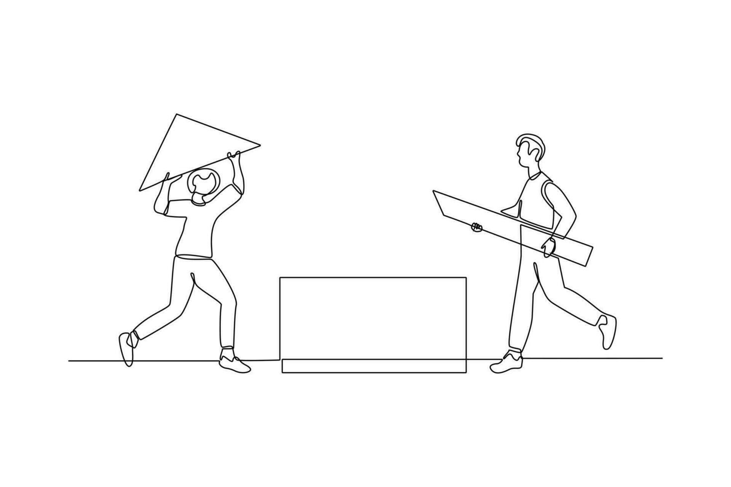 einer kontinuierlich Linie Zeichnung von Konzept von co Arbeiten, Geschäft Partnerschaft, Analytik oder Zusammenarbeit. Kollegen Arbeit zusammen mit geometrisch Formen. Gekritzel Vektor Illustration im einfach linear Stil.