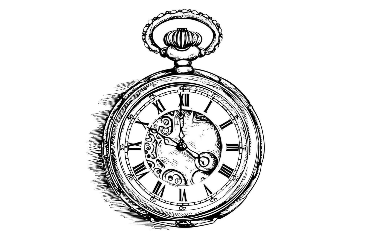 Antiquität Tasche Uhr Jahrgang graviert Hand gezeichnet Vektor Illustration.