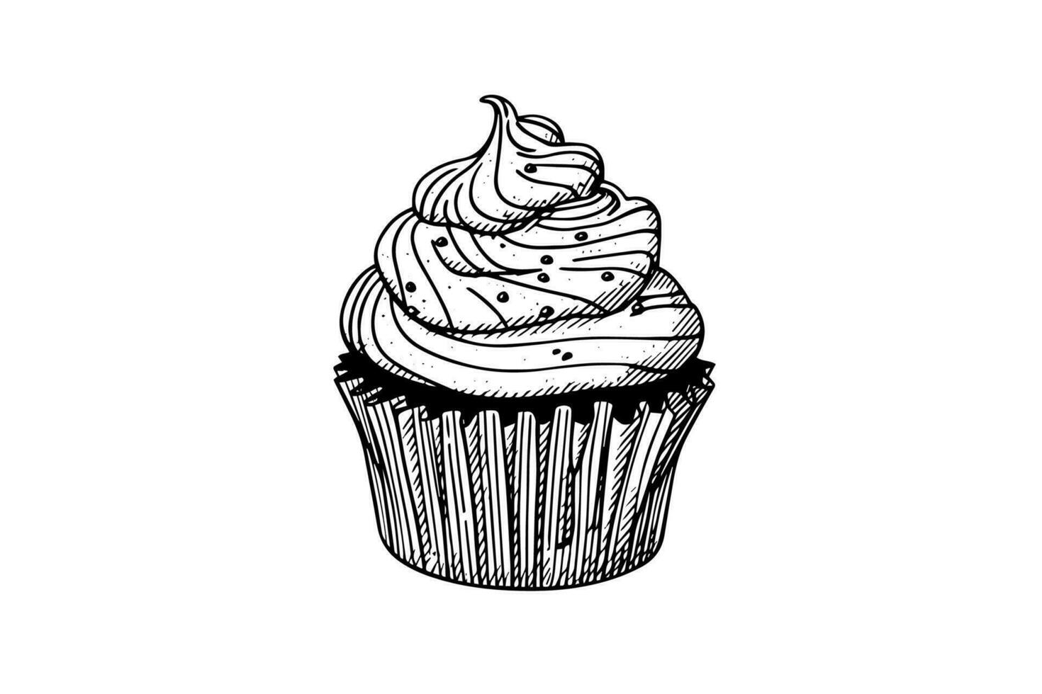 Cupcake im Gravur Stil. Tinte skizzieren isoliert auf Weiß Hintergrund. Hand gezeichnet Vektor Illustration