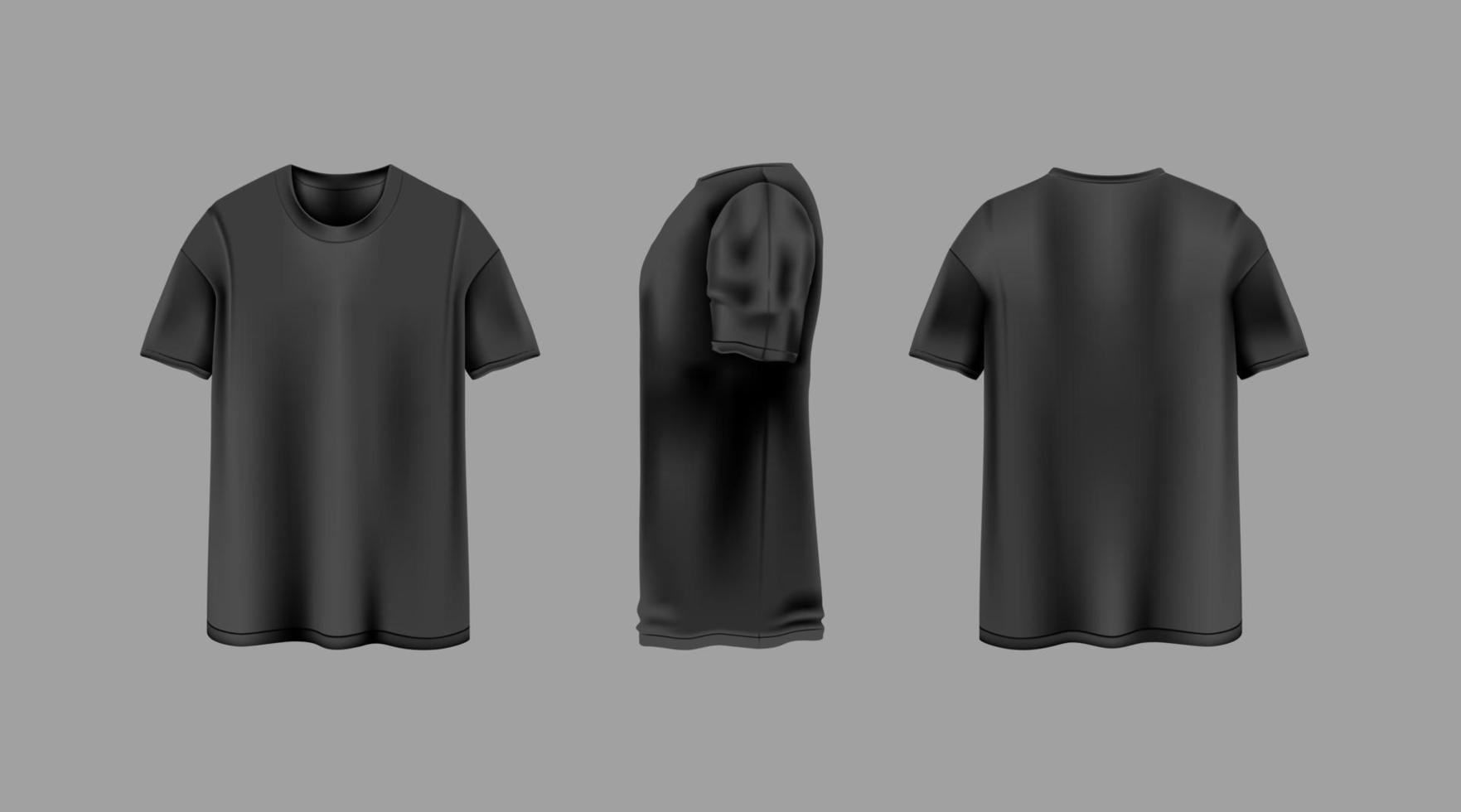 t-shirt mall set, fram, sida, bakifrån mockup vektor