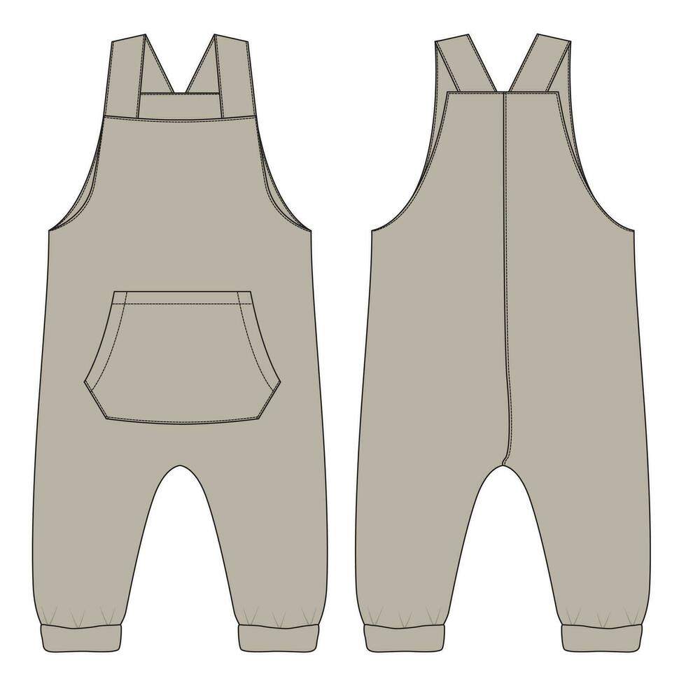 Kinder Latzhose Kleid Design Mode eben skizzieren Vektor Illustration Vorlage Vorderseite und zurück Ansichten. bekleidung Kleidung Design spotten oben Vorderseite und zurück Ansichten.