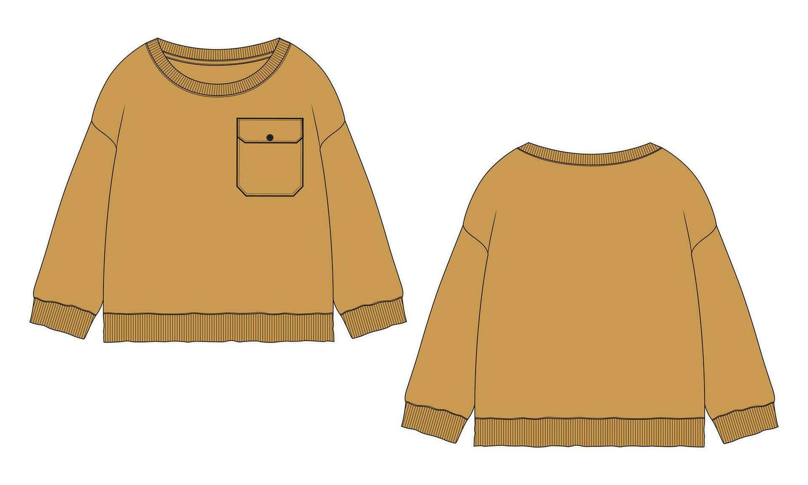 lange Ärmel Baumwollfrottee Vlies Sweatshirt technisch Mode eben Illustration mit regulär passen Besatzung Ausschnitt. eben skizzieren Jumper bekleidung Vektor Vorlage Vorderseite, zurück Sicht. Frau, unisex oben