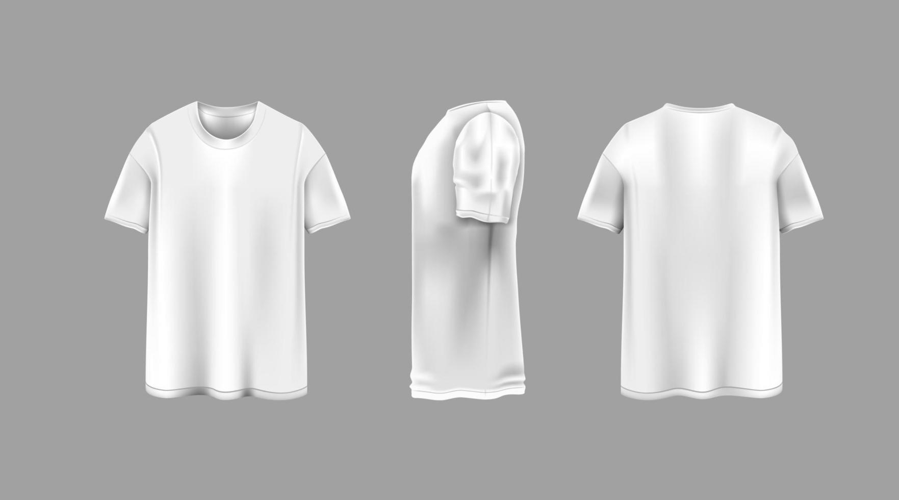 t-shirt mall set, fram, sida, bakifrån mockup vektor