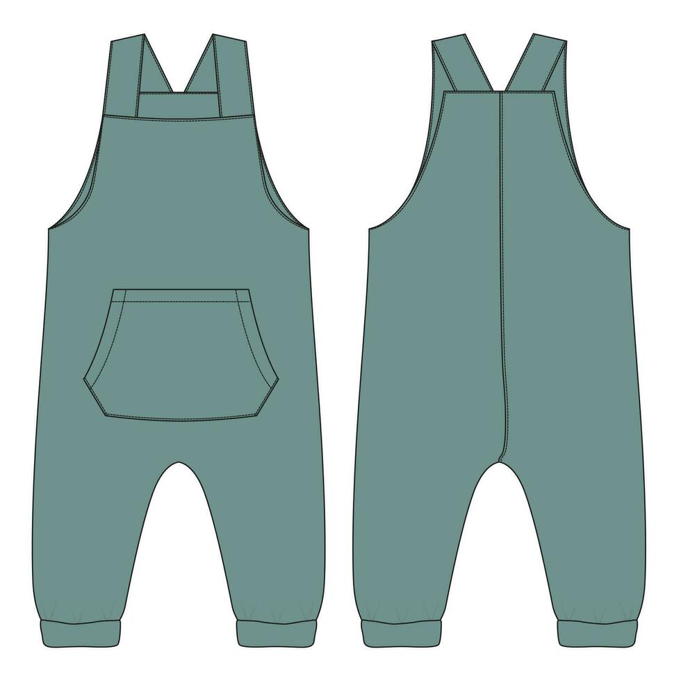 Kinder Latzhose Kleid Design Mode eben skizzieren Vektor Illustration Vorlage Vorderseite und zurück Ansichten. bekleidung Kleidung Design spotten oben Vorderseite und zurück Ansichten.