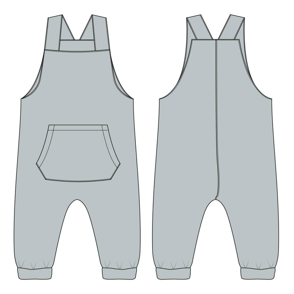 Kinder Latzhose Kleid Design Mode eben skizzieren Vektor Illustration Vorlage Vorderseite und zurück Ansichten. bekleidung Kleidung Design spotten oben Vorderseite und zurück Ansichten.