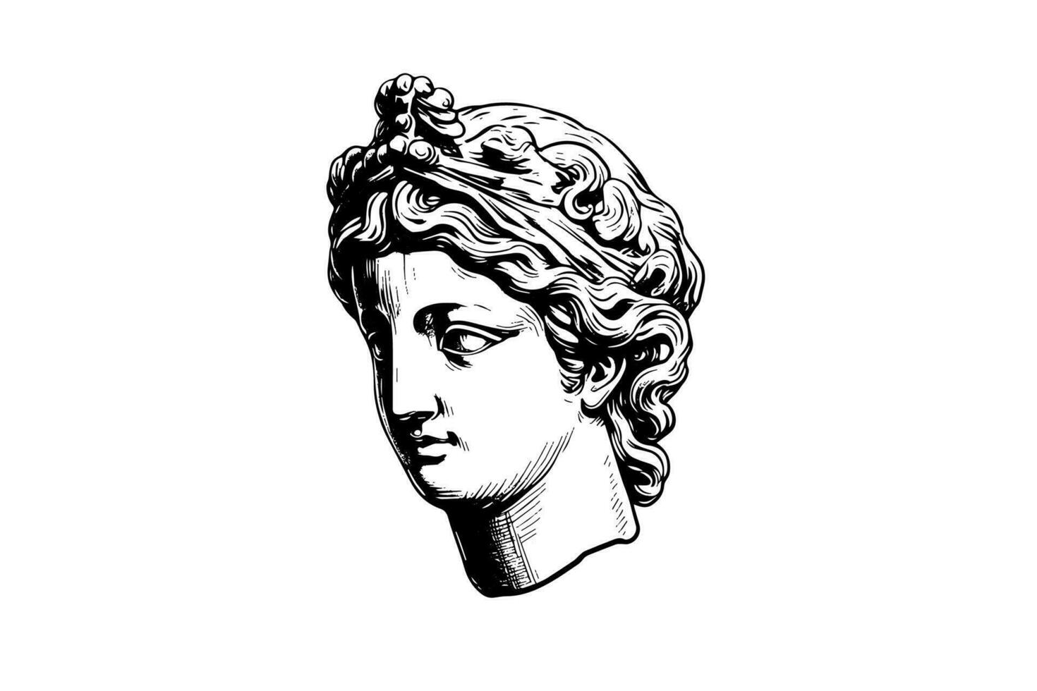 Antiquität Statue Kopf von griechisch Skulptur skizzieren Gravur Stil Vektor Illustration.