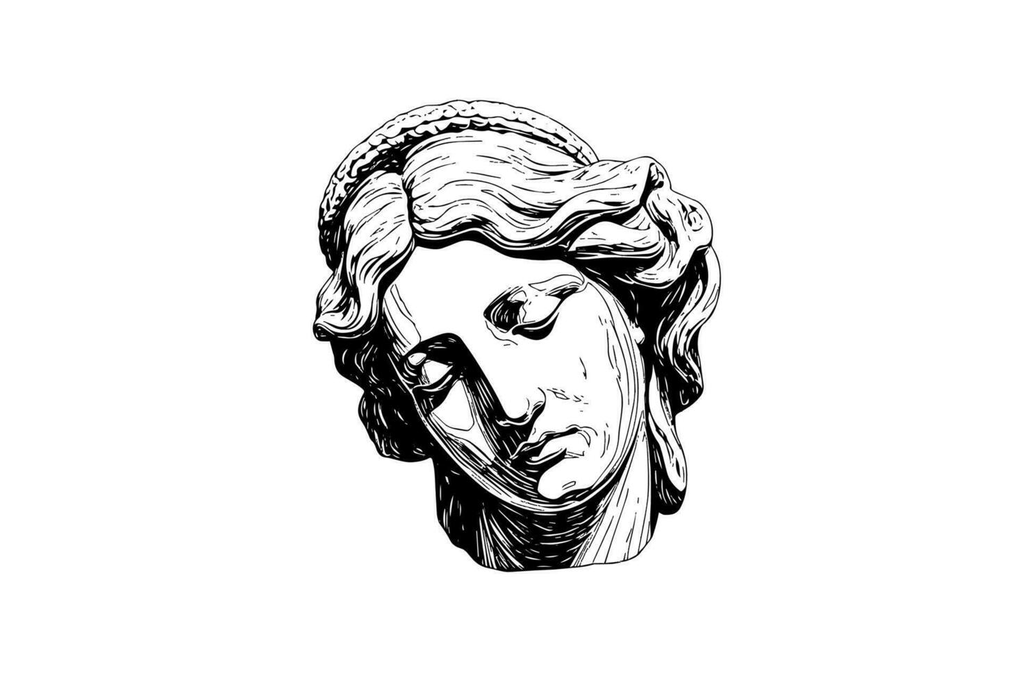 antik staty huvud av grekisk skulptur skiss gravyr stil vektor illustration.