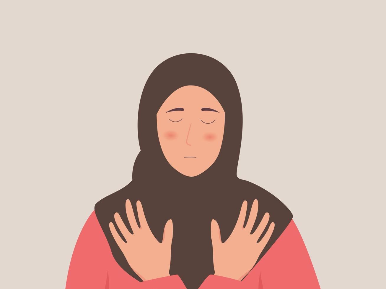 Traurige arabische Frau unglückliche muslimische Frau fühlt Depressionen vektor