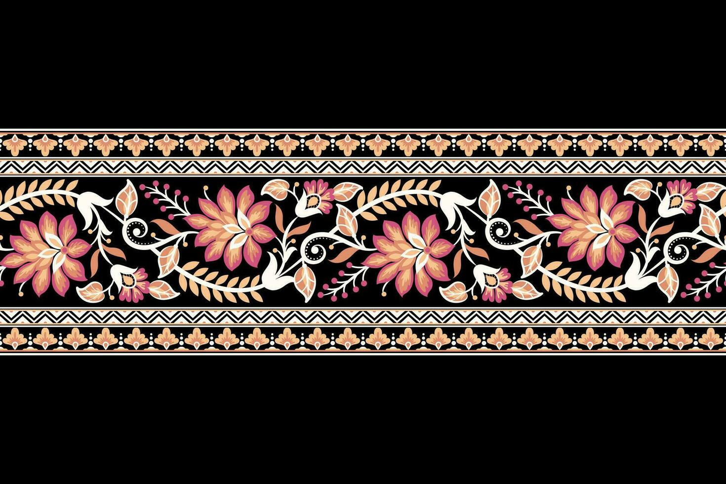 ethnisch nahtlos Grenzen und Blume Ornament Motiv zeichnet Arbeiten Illustration Blumen und Ornament Motiv Design Elemente Ausschnitt Muster Spitze Stickerei Textil- Blumen- vektor