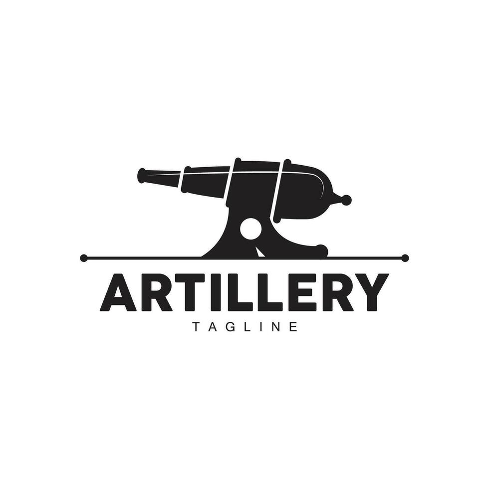 kanon logotyp, armén artilleri vapen design vektor illustration silhuett