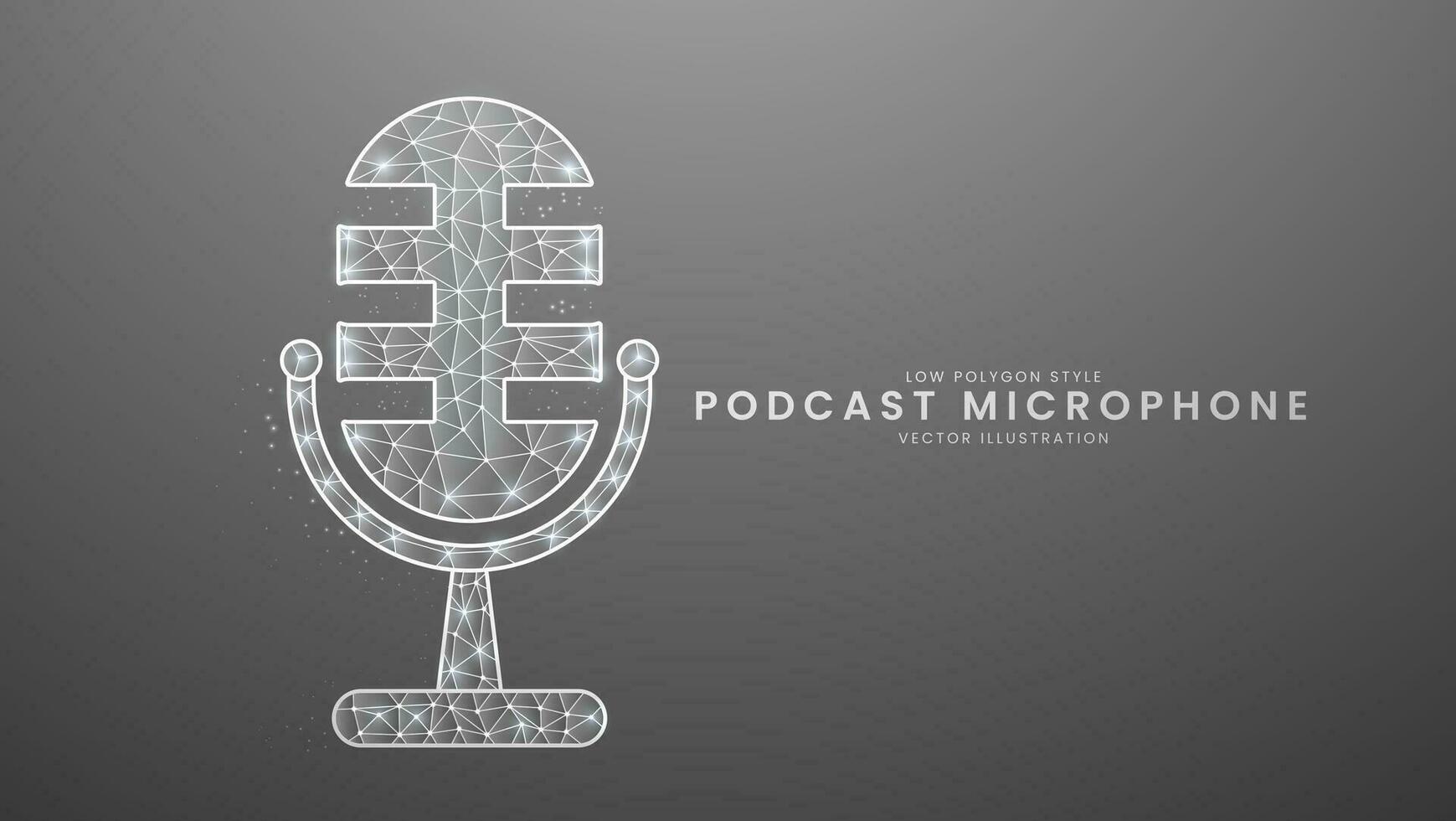 Silber metallisch Podcast Mikrofon. minimal Musik- Gerät Konzept, modern Digital niedrig Polygon Stil Vektor Illustration