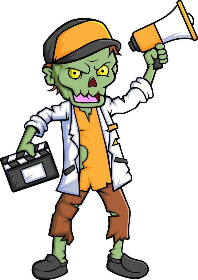 läskigt zombie direktör tecknad serie karaktär på vit bakgrund vektor