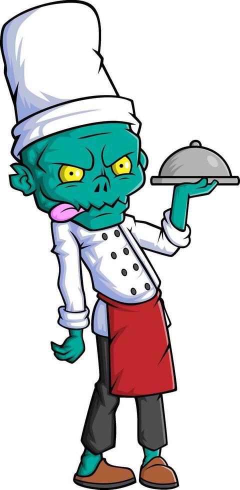 gespenstisch Zombie Koch Karikatur Charakter auf Weiß Hintergrund vektor