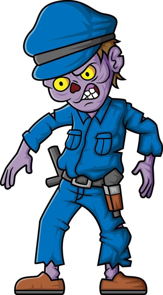 läskigt zombie polis tecknad serie karaktär på vit bakgrund vektor