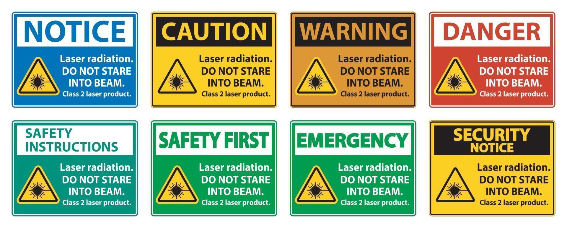 Laserstrahlung, nicht in den Strahl starren, Laserproduktzeichen der Klasse 2 auf weißem Hintergrund vektor