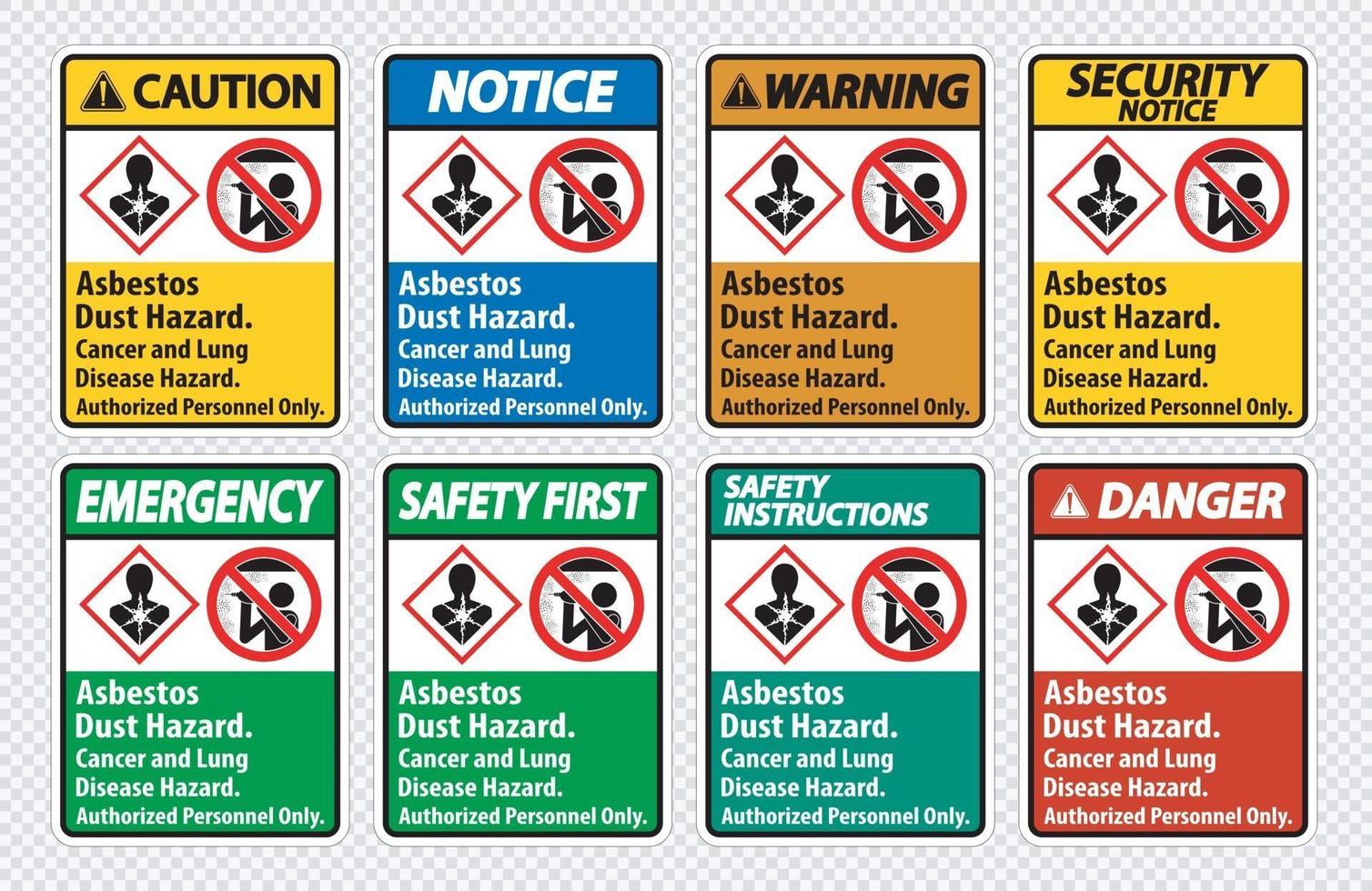 Sicherheitsetikett, Asbeststaubgefahr, Krebs- und Lungenkrankheitsgefahr nur autorisiertes Personal vektor