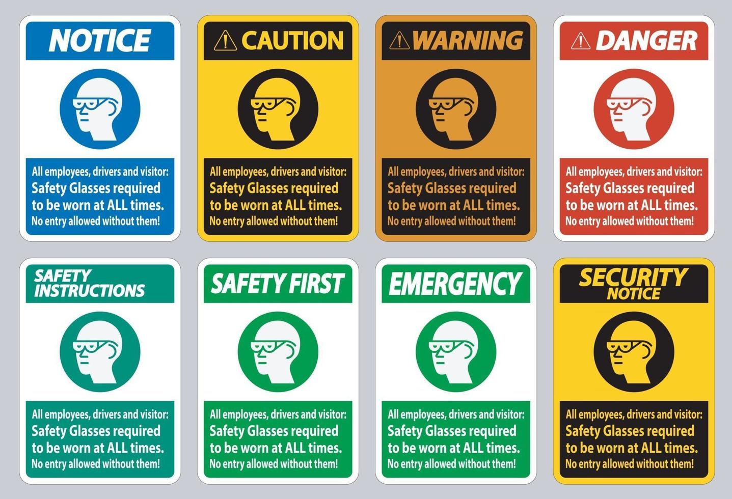 alla anställda, förare och besökare, skyddsglasögon som alltid måste bäras vektor