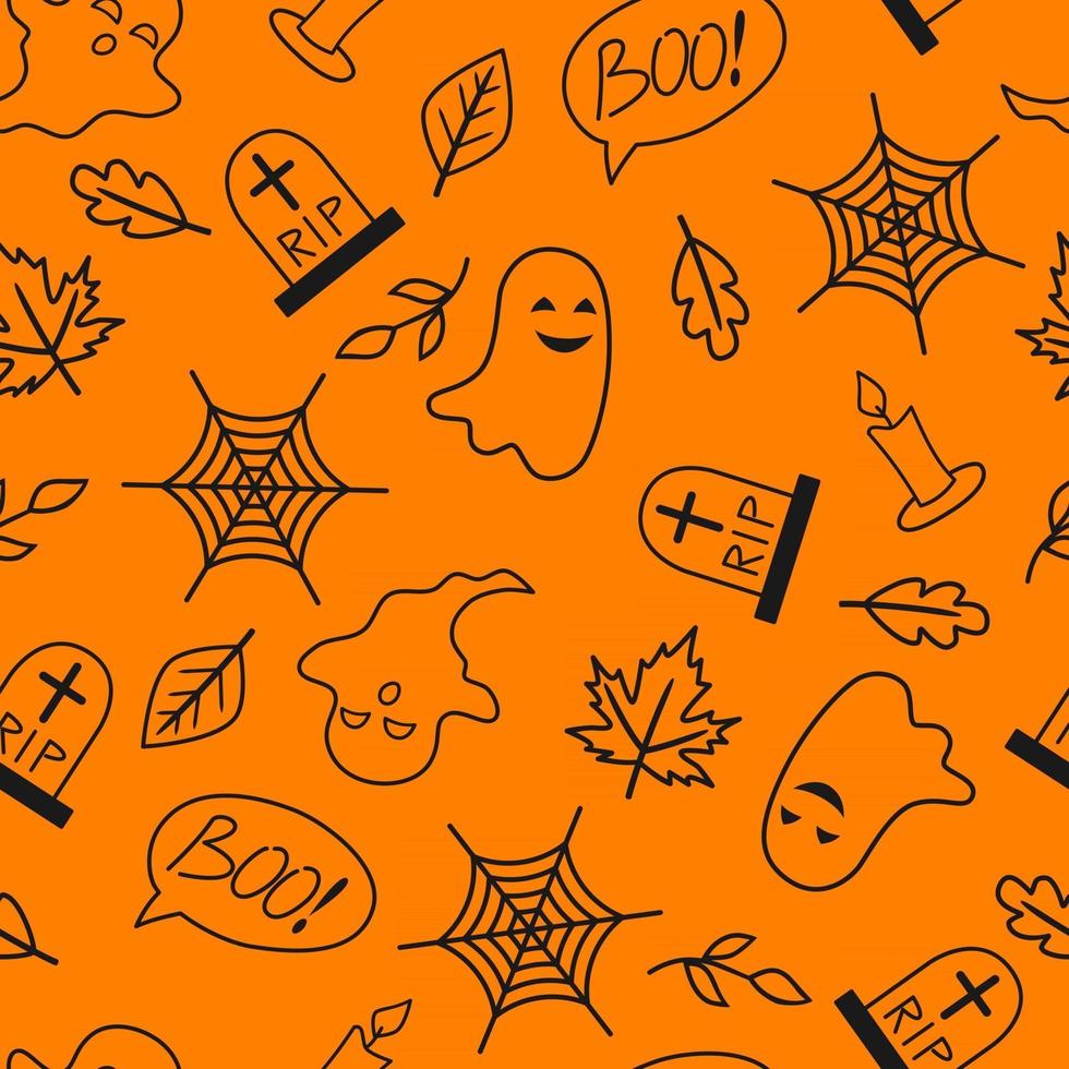 nahtloses Muster mit Halloween-Elementen. Halloween-Hintergrund. Illustration für Textil, Druck, Karte, Einladung, Tapete, Stoff vektor