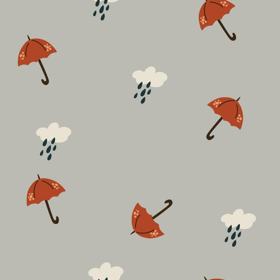 höst mönster med moln, paraplyer och regn droppar. kreativ bakgrund för tyg, textil, scrapbooking och grafik. vektor illustration.