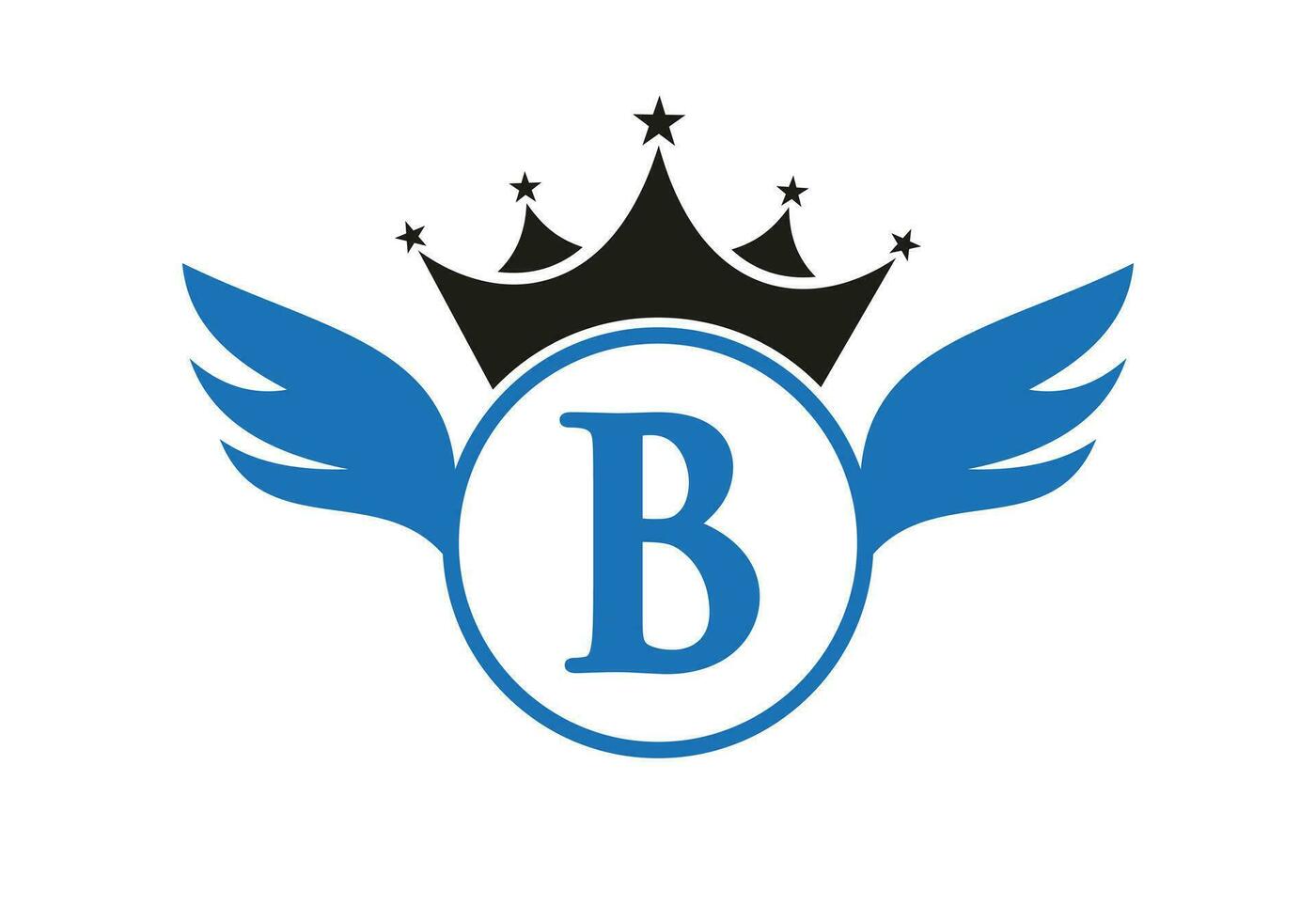 brev b transport logotyp med vinge, skydda och krona ikon. vinge logotyp på skydda symbol vektor