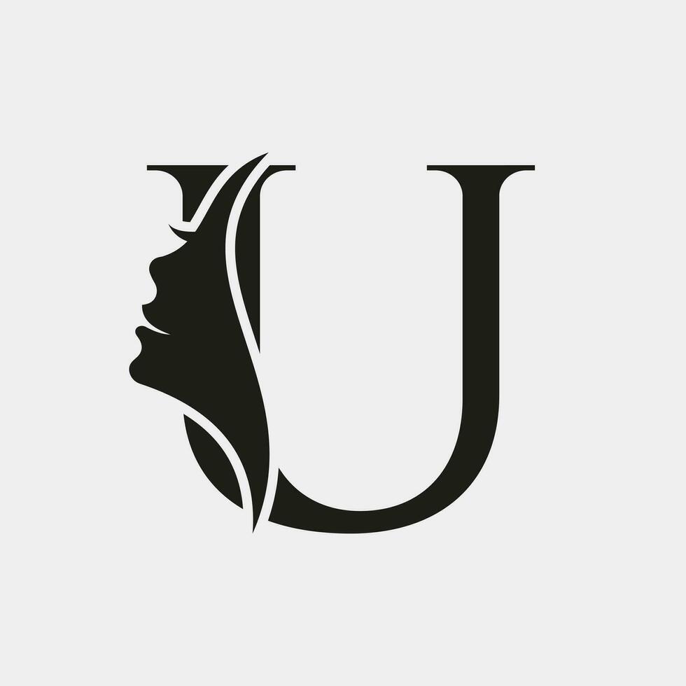 Frau Gesicht Logo auf Brief u. Schönheit Spa Symbol mit Frau Gesicht Symbol vektor