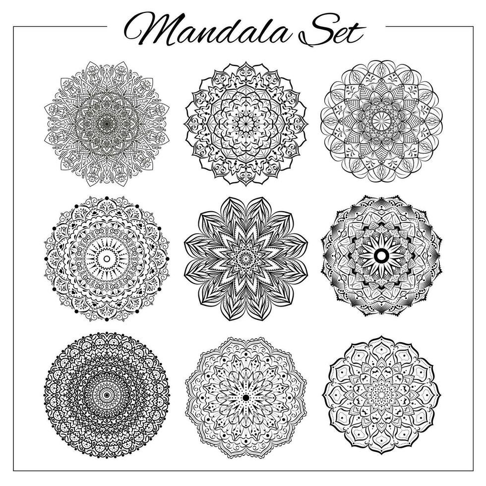 einstellen von Mandalas. geometrisch kreisförmig Ornament Satz. isoliert Vektor erarbeiten Mandalas zum Färbung Buch Drucken, Design, Logo, Yoga, indisch und Arabisch Drucke. orientalisch Verschönerung Elemente.