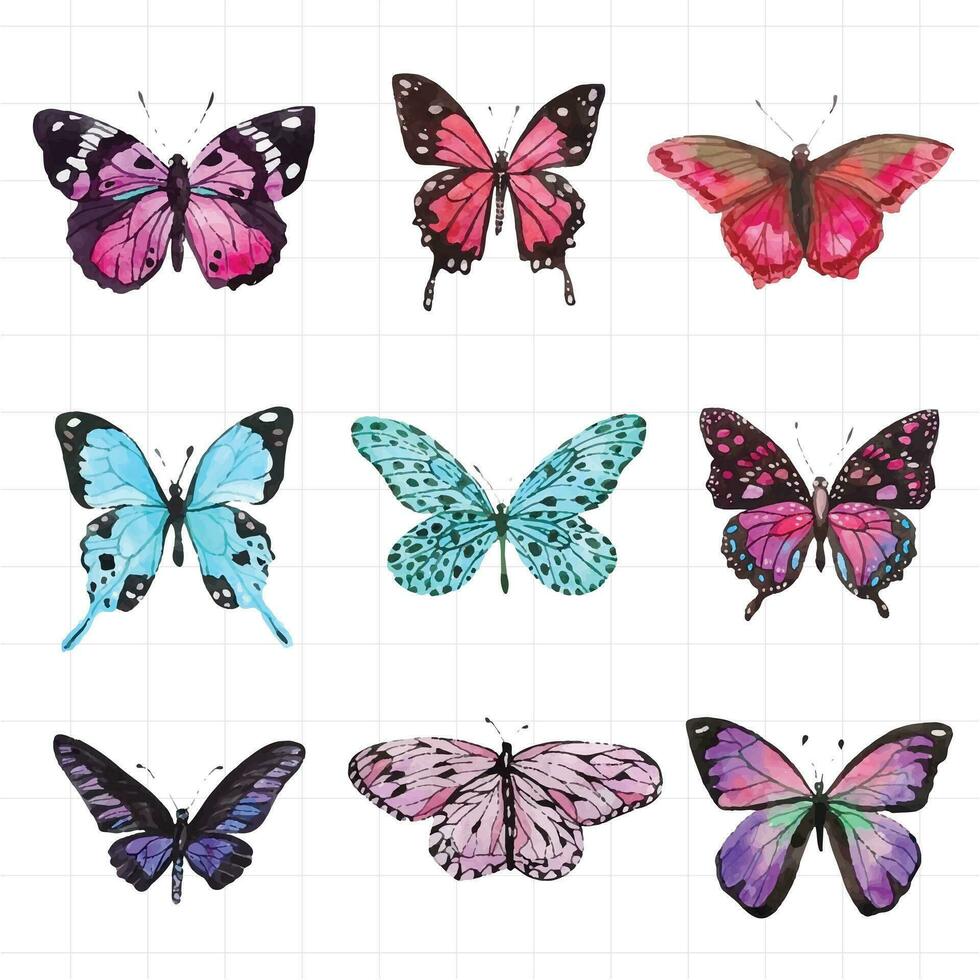 Schmetterlinge einstellen von Aquarell Schmetterlinge vektor