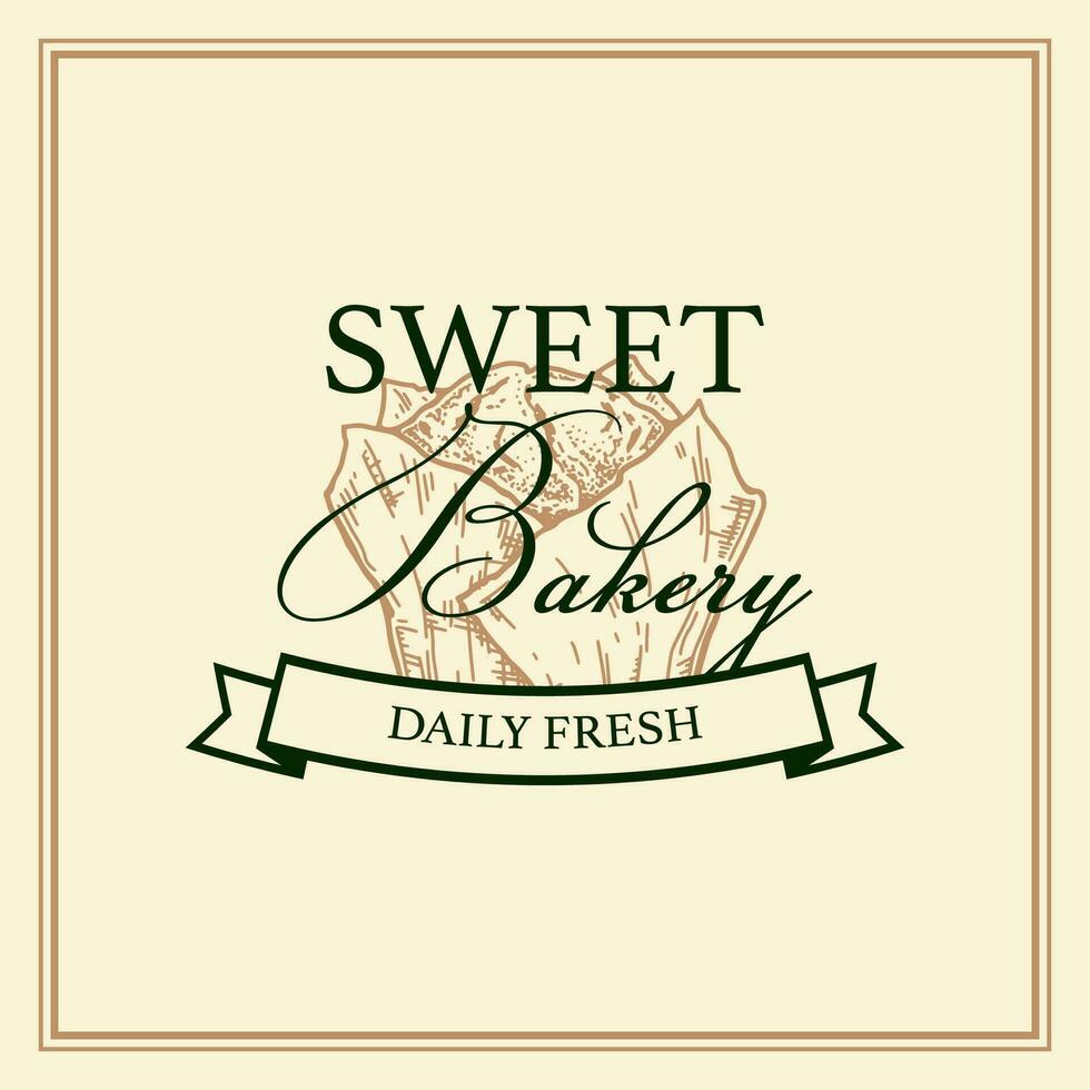 Bäckerei Jahrgang Logo Vorlage mit Hand gezeichnet Elemente. Vektor Illustration im skizzieren Stil